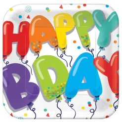 Birthday Balloons Square Plates 9" | 18 ct