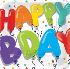 Birthday Balloons Square Plates, 7" | 18ct