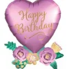 Birthday Satin Heart W/Flowers Supershape Mylar Balloon 30" | 1ct
