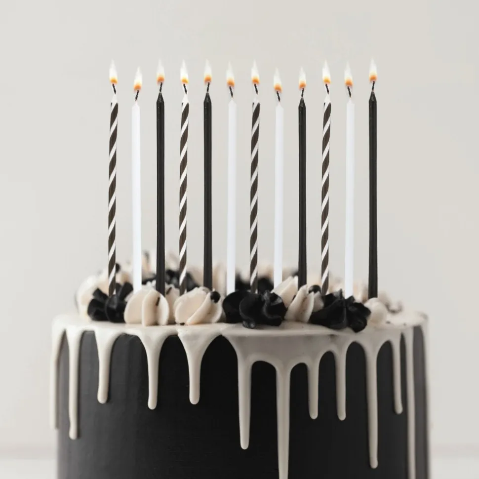 Black & White Tall Birthday Candles 5.5in | 12ct