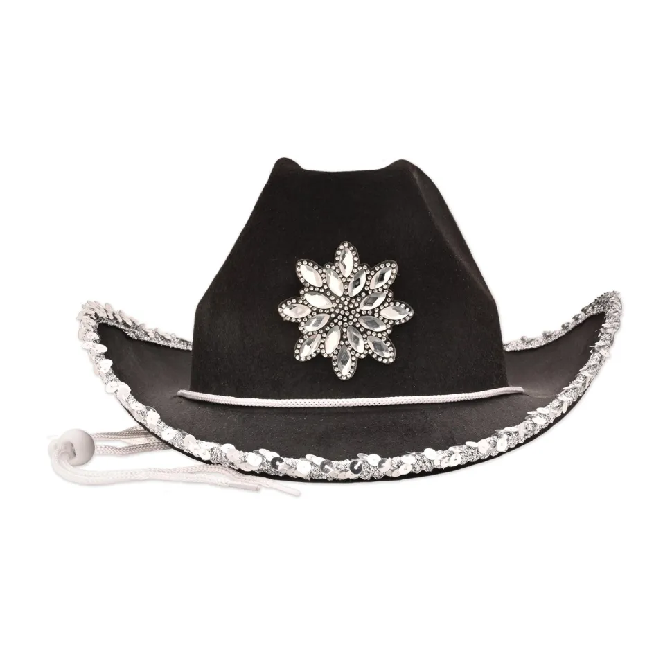 Black Felt Cowgirl Hat w/Gemstones | 1ct