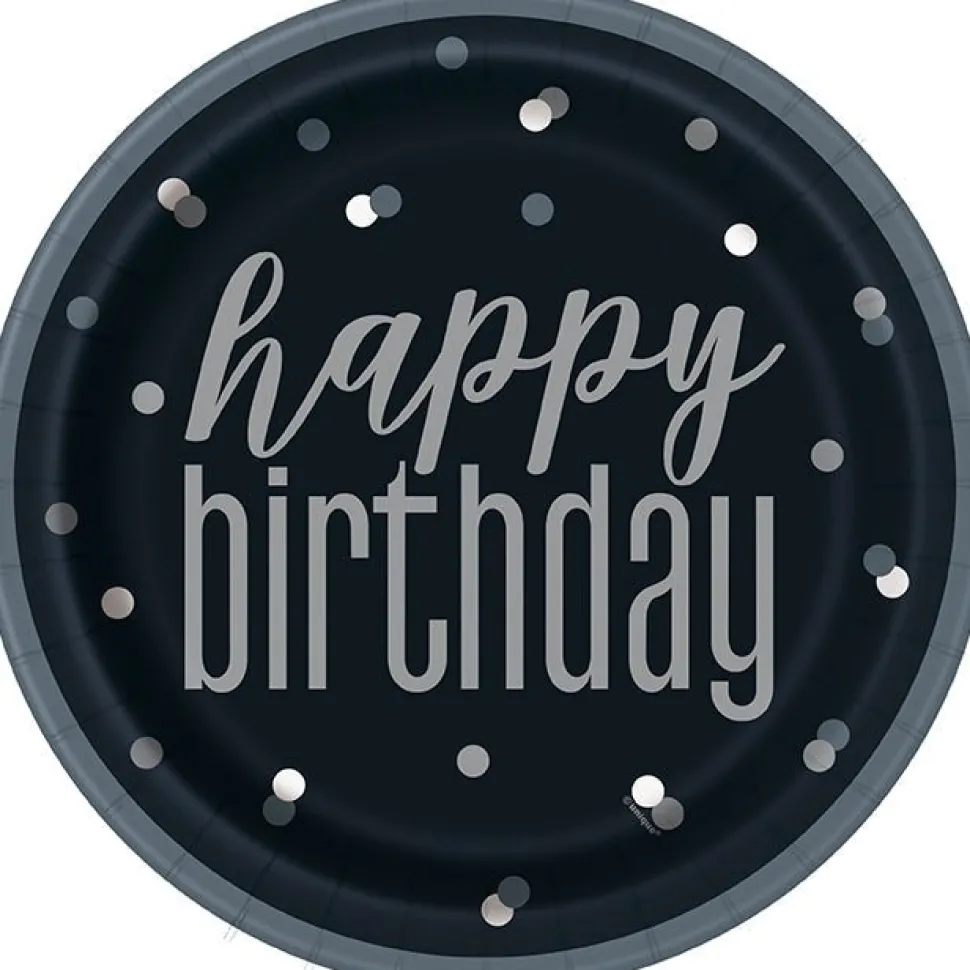 Black Happy Birthday Plate 9in | 8ct