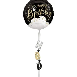 Black, Silver, & Gold Satin Birthday Airwalker Balloon | 1 ct