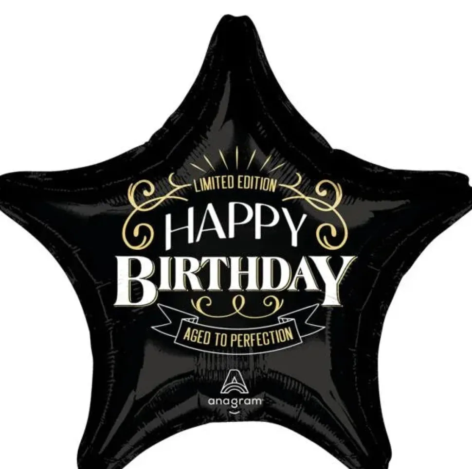 Black Star Happy Birthday Aged To Perfection Supershape Balloon 28" | 1ct