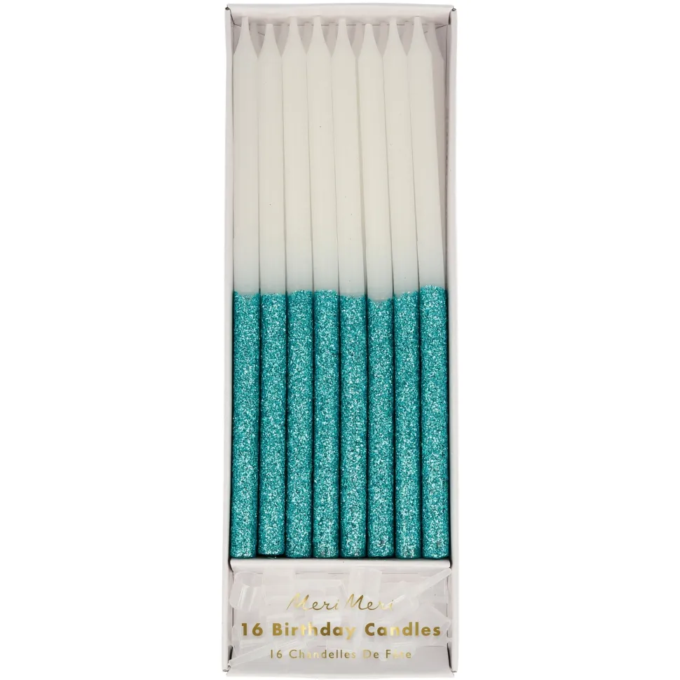 Blue Glitter Dipped Candles | 16ct