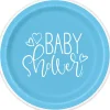 Blue Hearts Baby Shower Round Plate 7in | 8ct