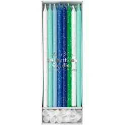 Blue/White/Green Glitter Candles | 24ct