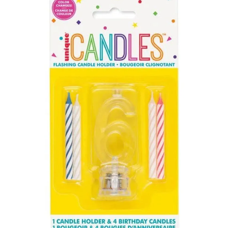 Flashing Candle Holder W/Birthday Candles #6 | 1ct