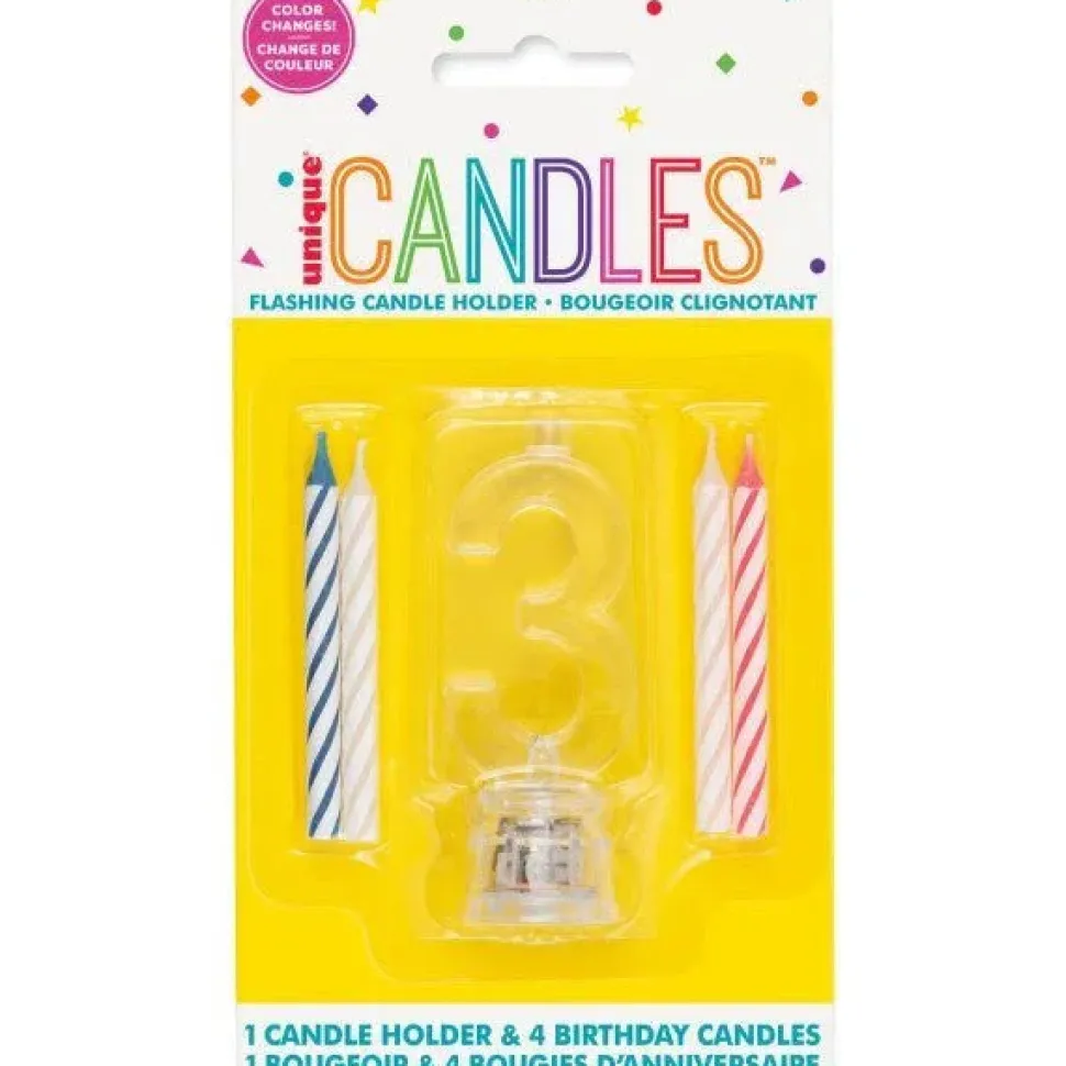 Flashing Candle Holder W/Birthday Candles #3 | 1ct