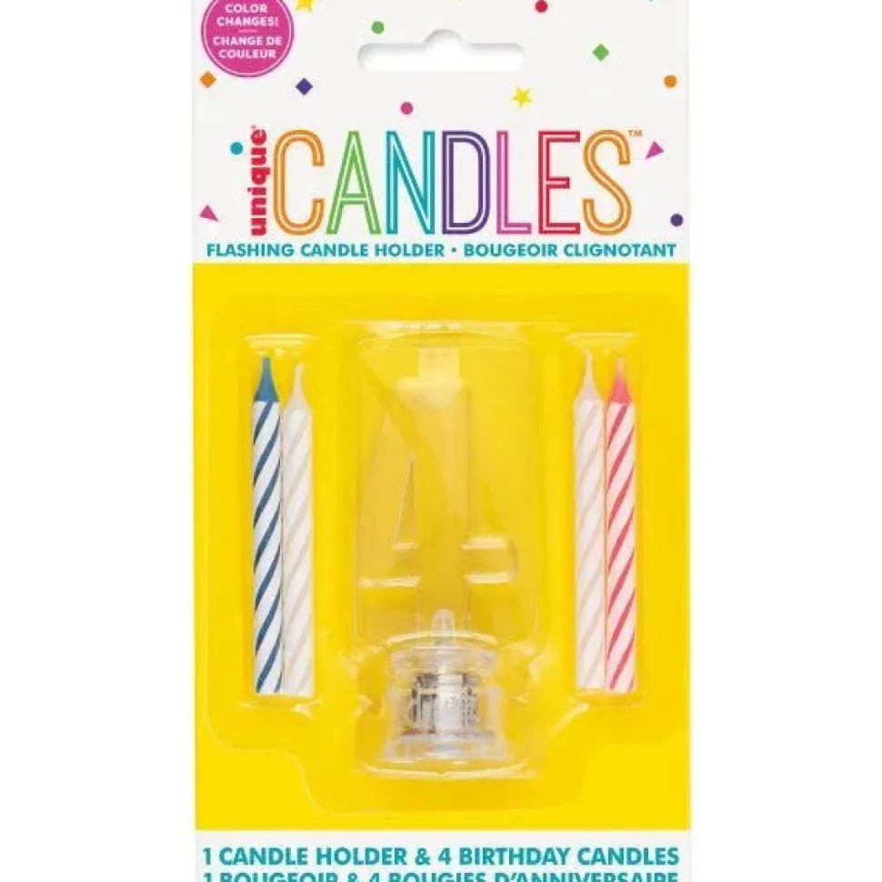 Flashing Candle Holder W/Birthday Candles #4 | 1ct