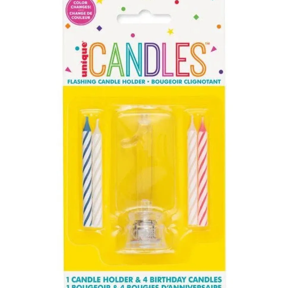 Flashing Candle Holder W/Birthday Candles #1 | 1ct