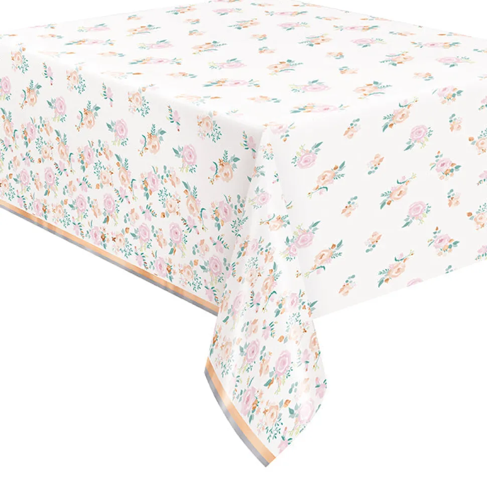 Foil Pink Blooms Tablecover | 1ct