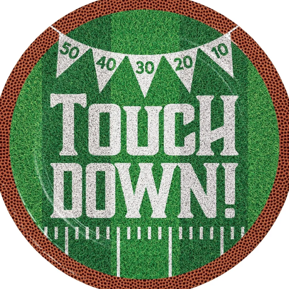 Football Tailgate Time Touch Down Paper Plates 9" | 8ct