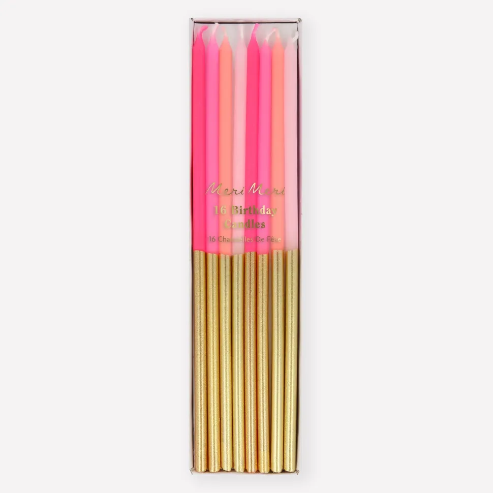 Gold Dipped Pink Mix Candles | 16ct