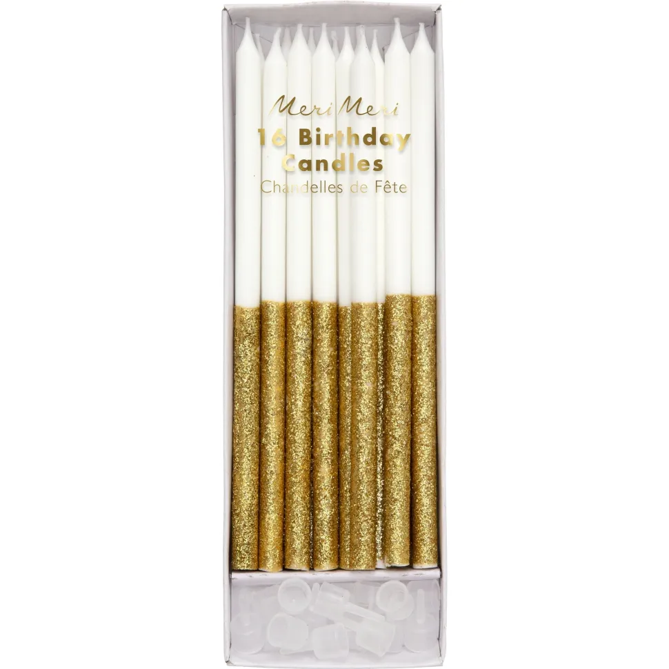 Gold Glitter Dipped Candles | 16ct