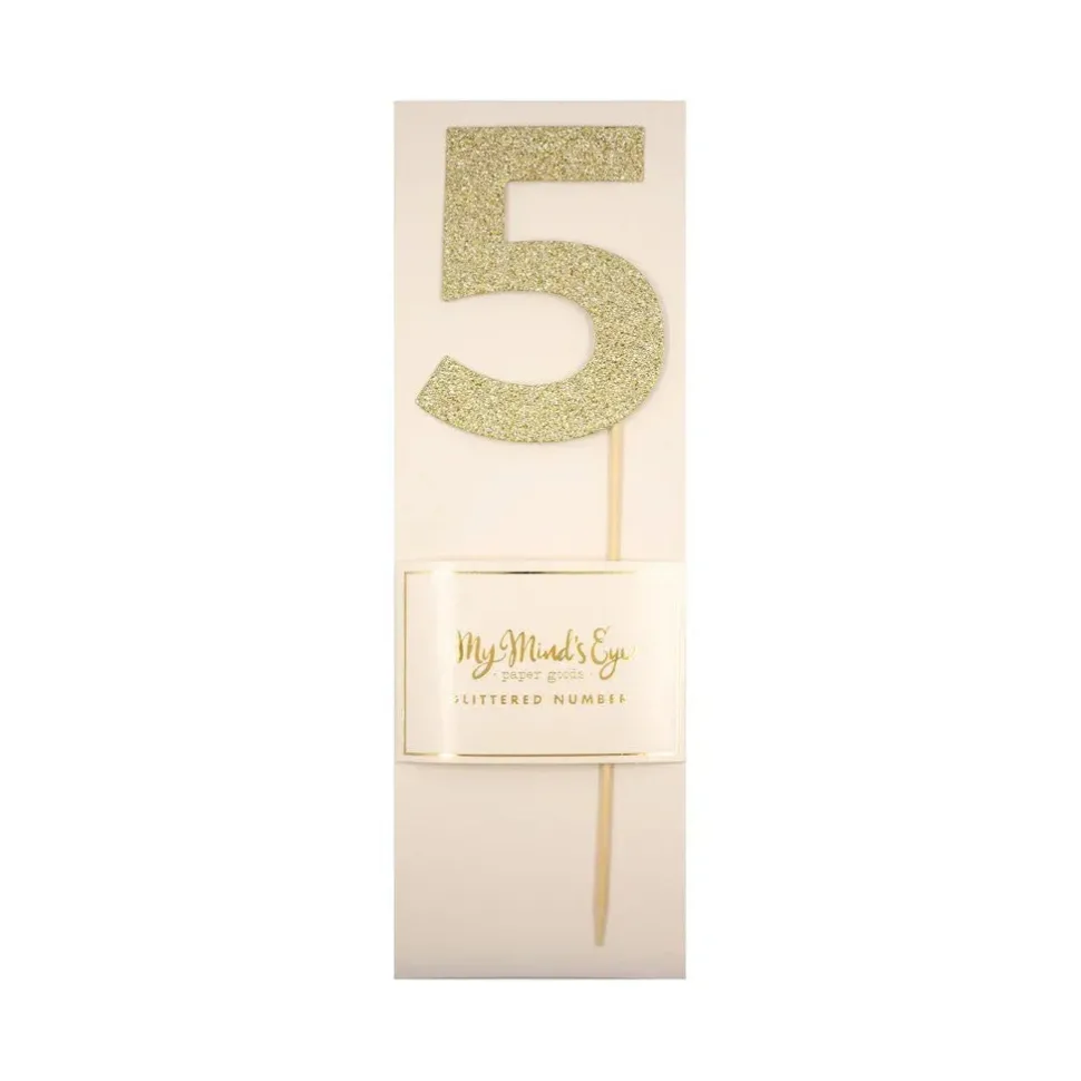 Gold Glitter Number Cake Topper Party Pick No. 5