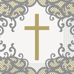 Gold Fancy Cross Lunch Napkins | 16ct