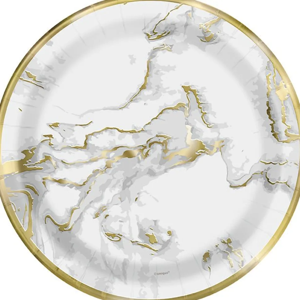 Gold Marble Foil Plates 9in | 10ct