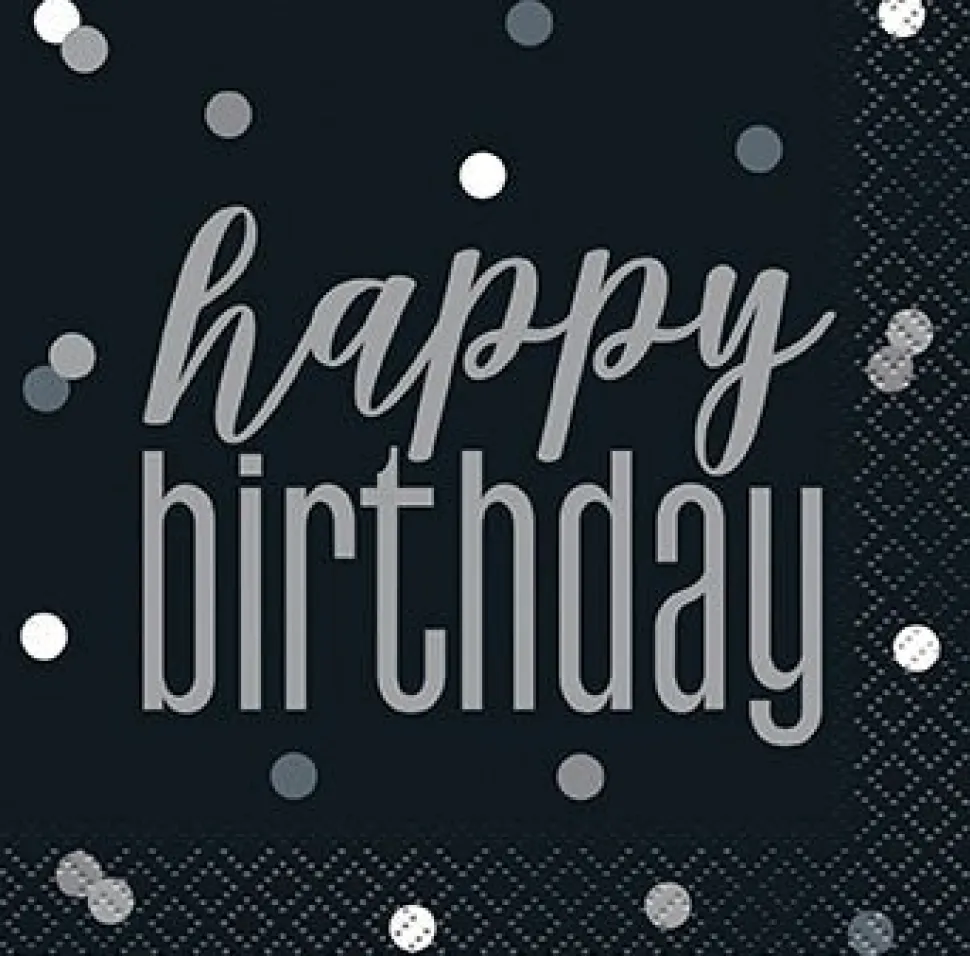 Happy Birthday Black Beverage Napkins | 16ct