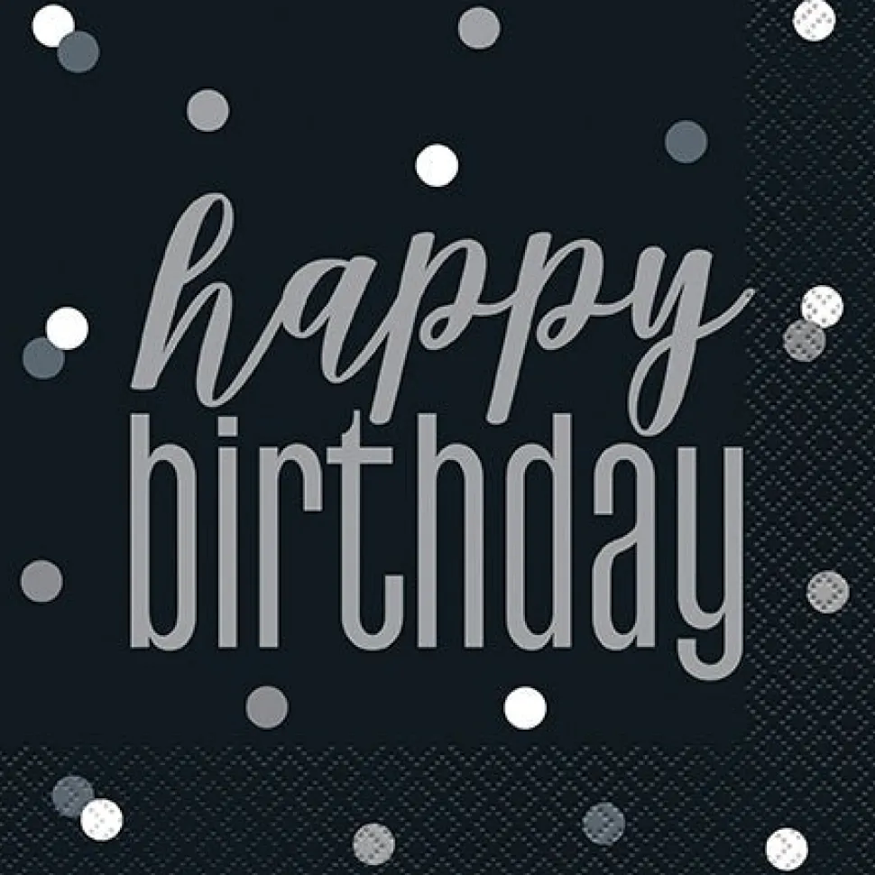 Happy Birthday Black Lunch Napkins | 16ct