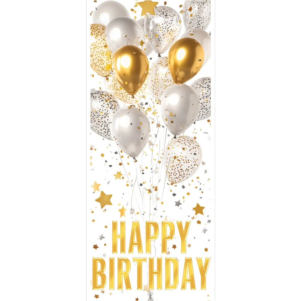 Happy Birthday Door Cover - Light Stars & Balloons | 1ct