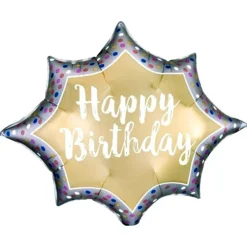 Happy Birthday Satin Gold Burst Supershape Balloon 35" | 1 ct