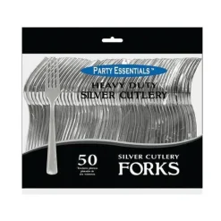 Heavy Duty Plastic Silver Cutlery Forks | 50pcs