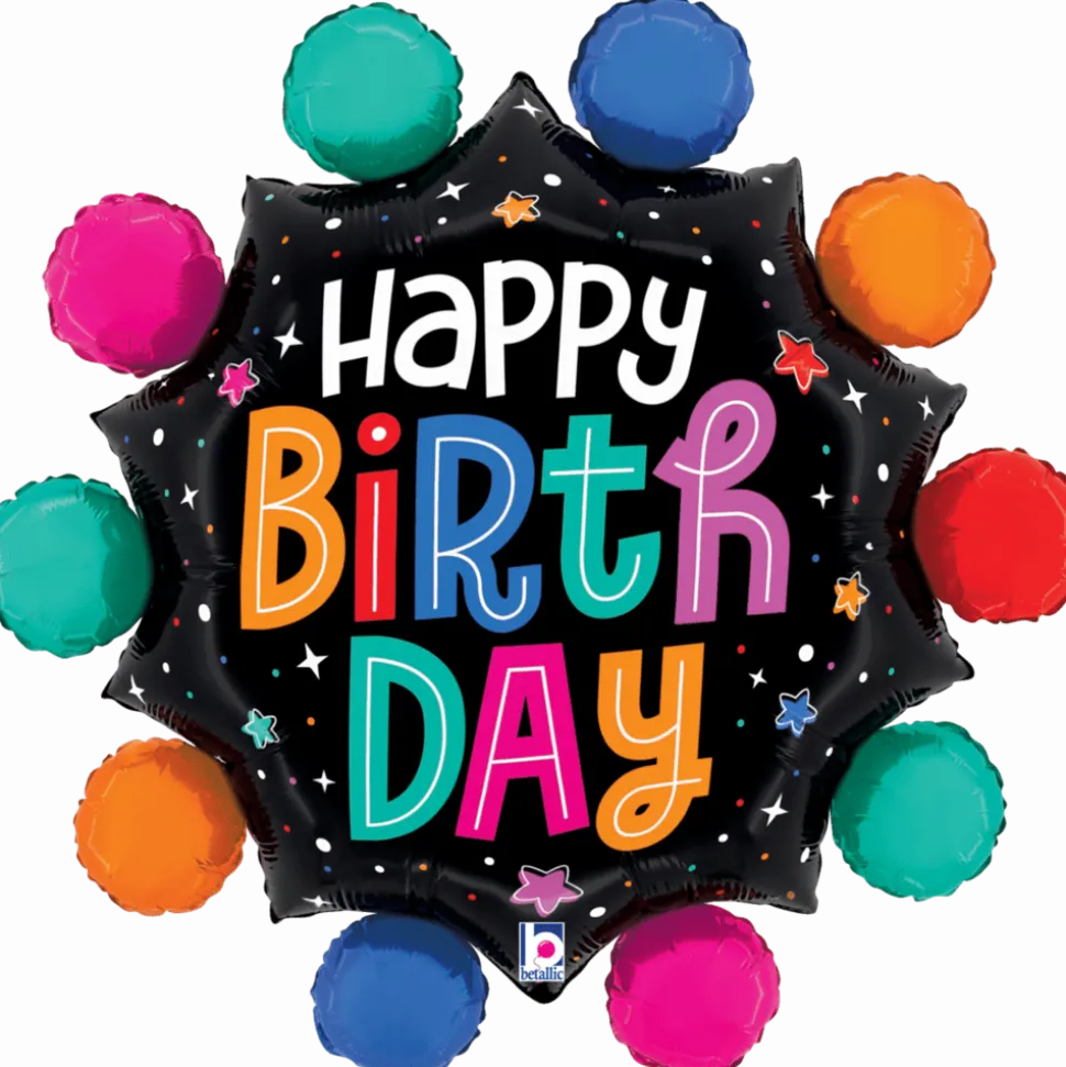 29in Colorful Circles Birthday Supershape Balloon | 1ct