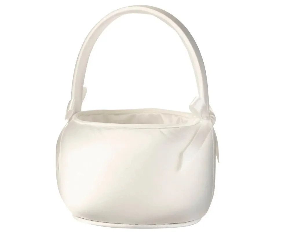 Lillian Rose Off White Satin Flower Girl Basket | 1ct