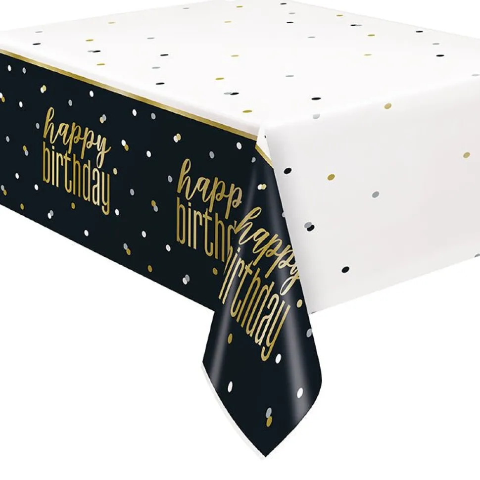 Metallic Happy Birthday Plastic Tablecover | 1ct