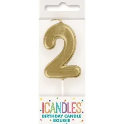 Mini Gold Number 2 Candle | 1ct