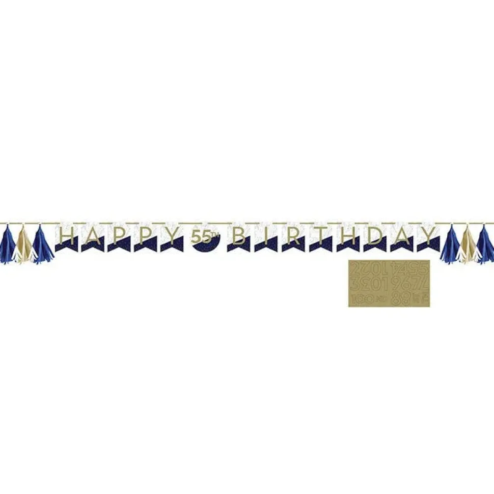 Navy & Gold Milestone Banner W/Stickers | 1ct