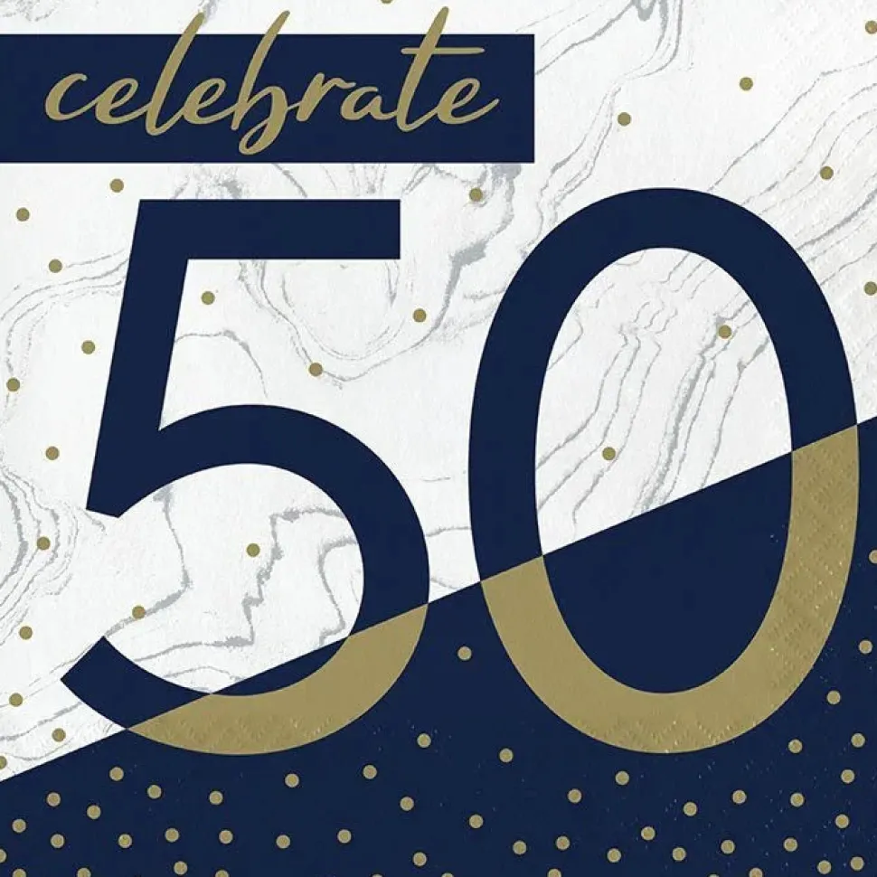 Navy & Gold Milestone Celebrate 50 Lunch Napkins | 16ct