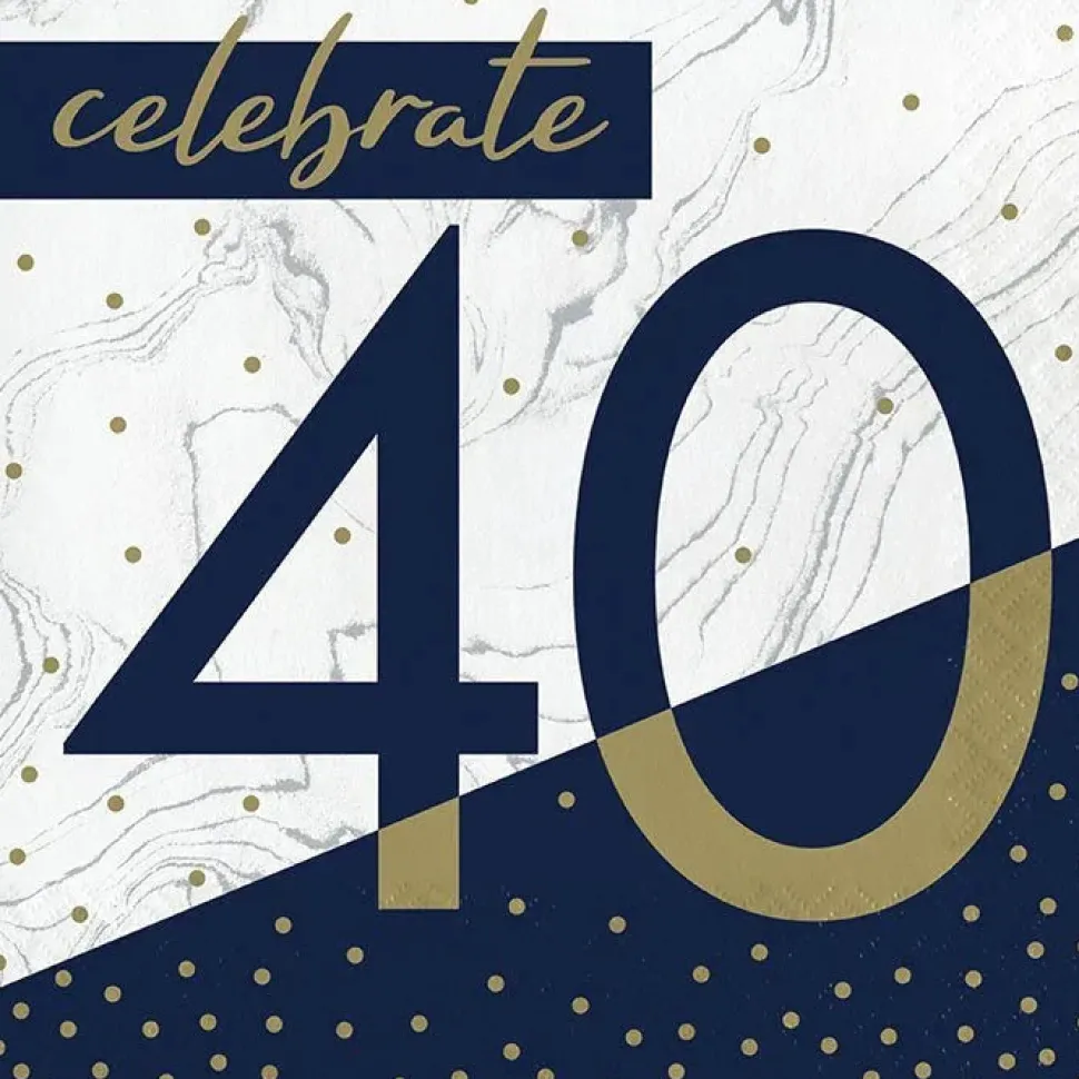 Navy & Gold Milestone Celebrate 40 Lunch Napkins | 16ct