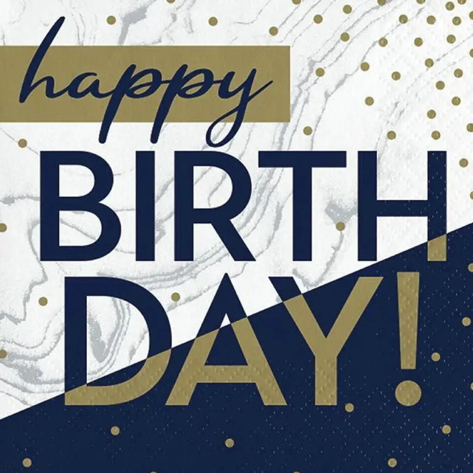 Navy & Gold Milestone Happy Birthday To You Beverage Napkins | 16ct