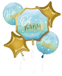 Oh Baby Hello World Blue Balloon Bouquet | 5 pcs