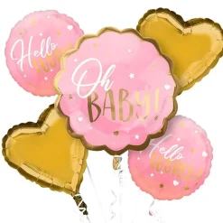 Oh Baby Hello World Pink Balloon Bouquet | 5 pcs