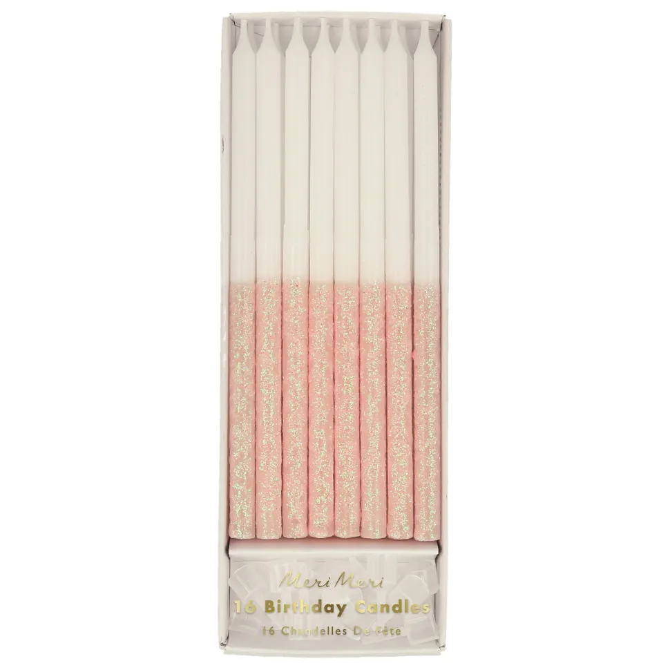 Pale Pink Glitter Dipped Candles | 16ct