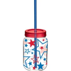 Patriotic Plastic Mason Jar with Straw | 1ct