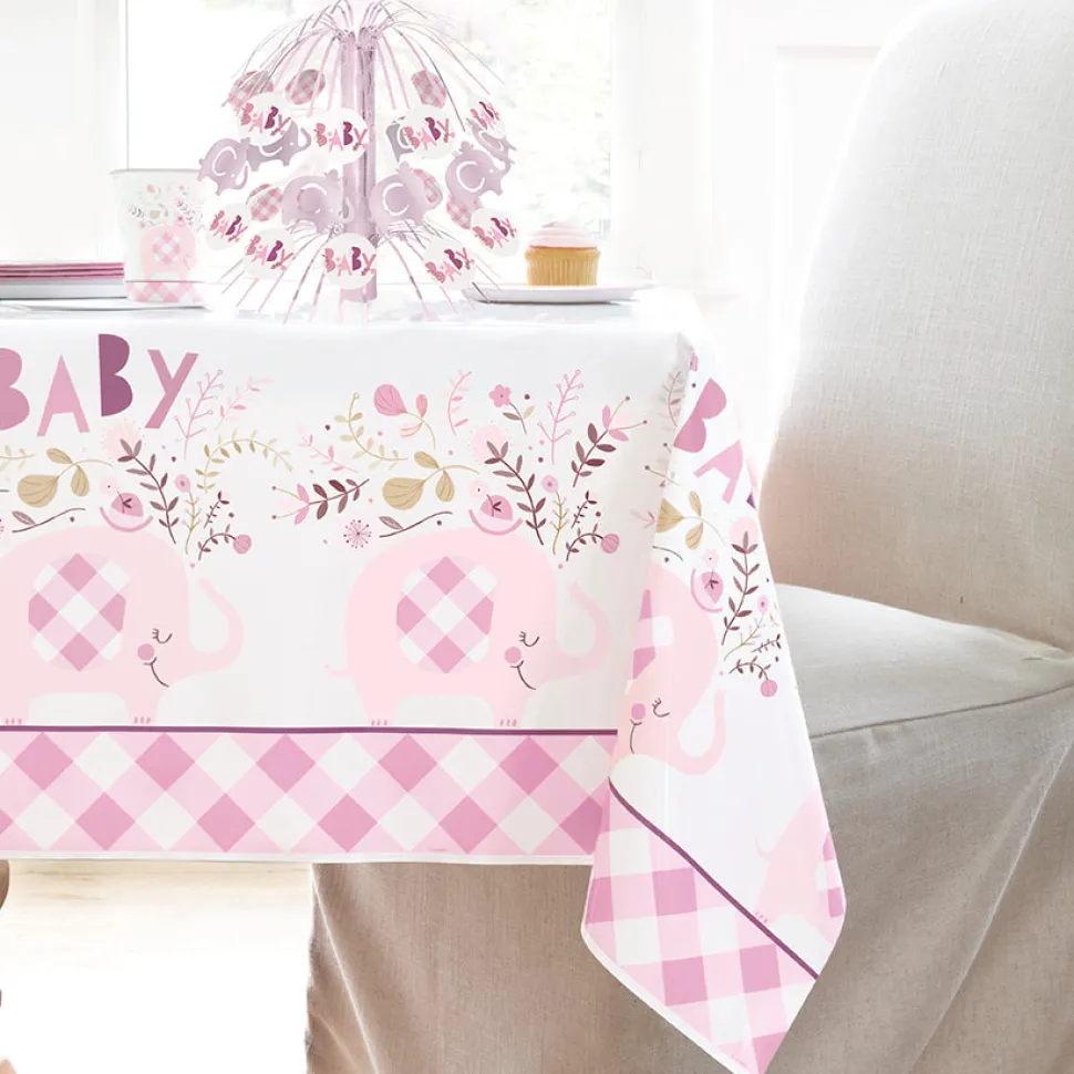 Pink Floral Elephant Plastic Tablecover | 1ct