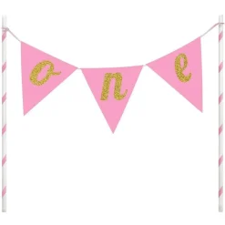 Pink One Pennant Cake Topper