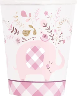 Pink Floral Elephant Cup 9oz | 8ct