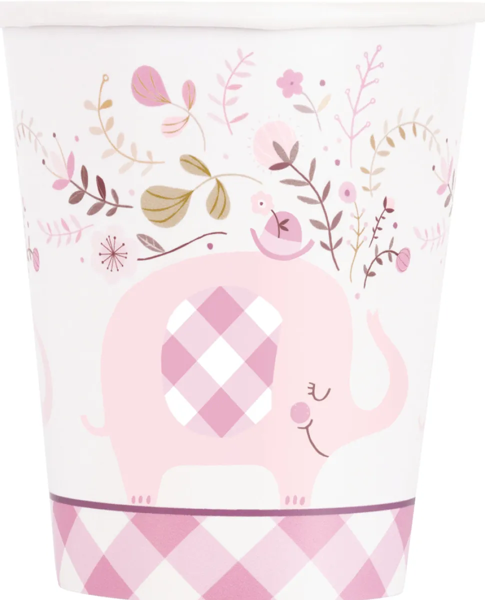 Pink Floral Elephant Cup 9oz | 8ct