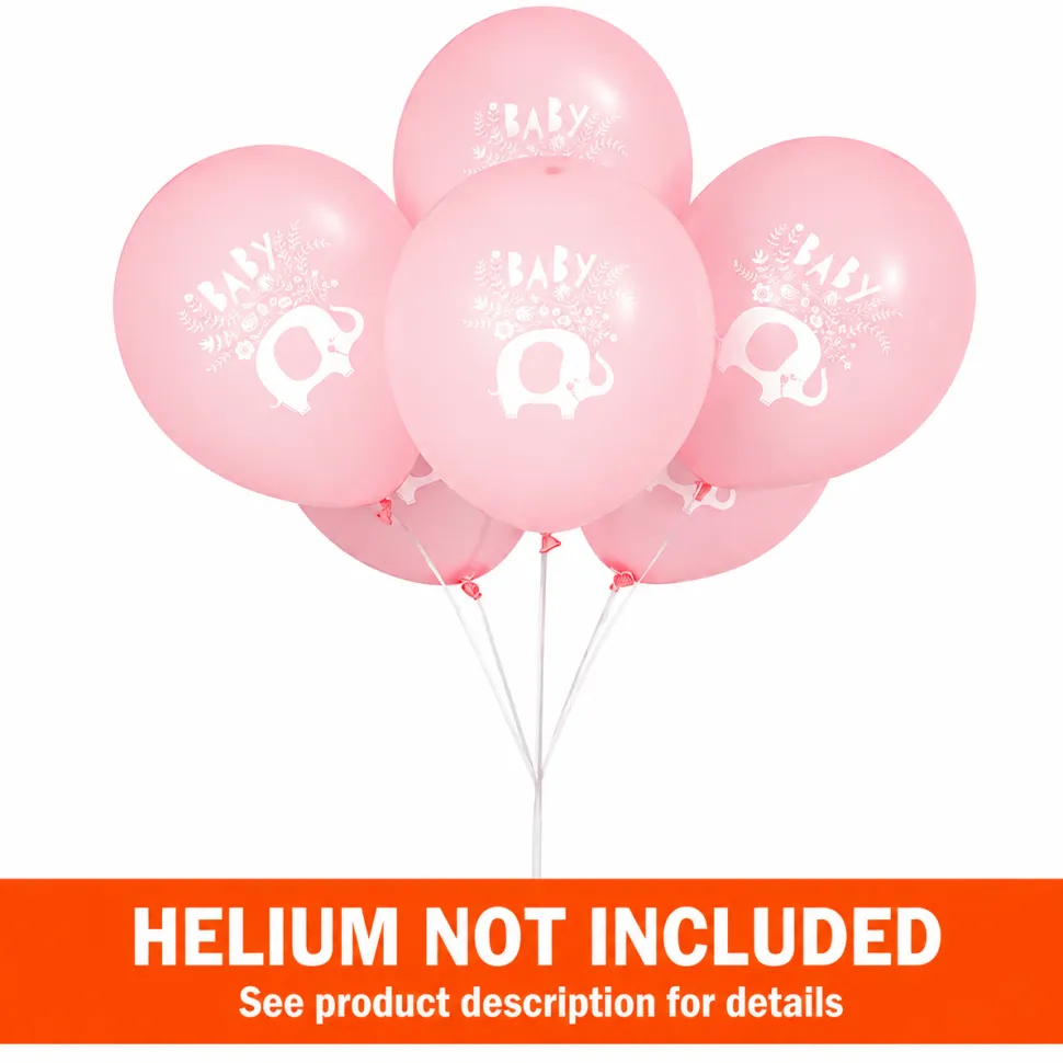 Pink Floral Elephant Latex Balloon 12in | 8ct