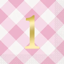 Pink Gingham Lunch Napkins | 16ct