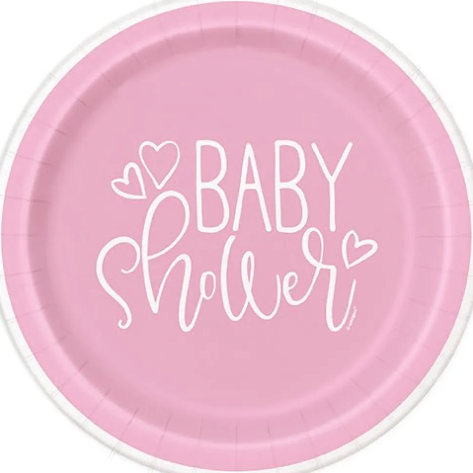 Pink Hearts Baby Round Plate 7in | 8ct