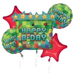 Pixel Party Birthday Foil Balloon Bouquet | 5 pcs