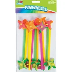 Plastic Mini Neon Two-Tone Pinwheels 7" | 12ct