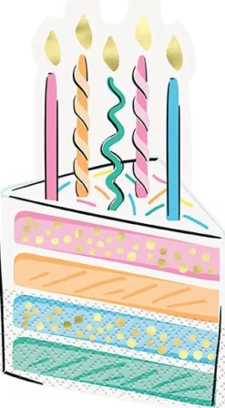 Rainbow Sweets Cake Shaped Napkins w/ Foil | 16ct