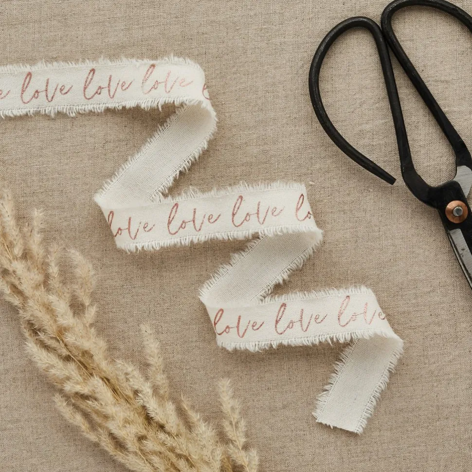 Rose Gold Love Frayed White Cotton Ribbon | 1ct